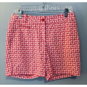 Women’s Talbots 6 Petite Fish Print Pink Chino Shorts Cotton Pockets